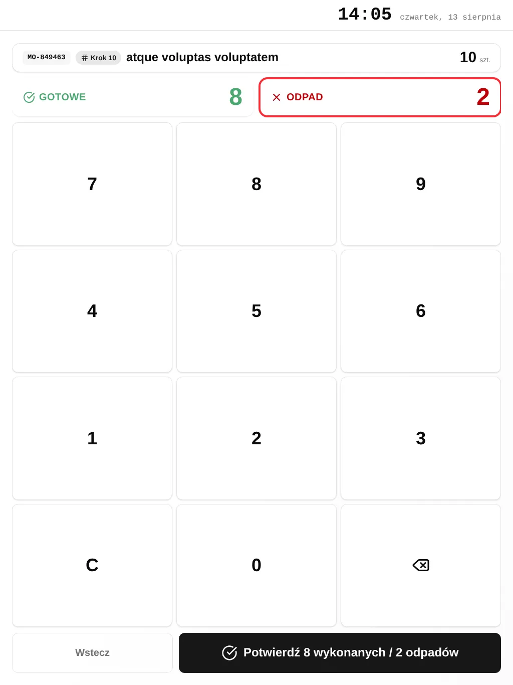 Torwio kiosk: entering the scrap count, good pieces calculated automatically