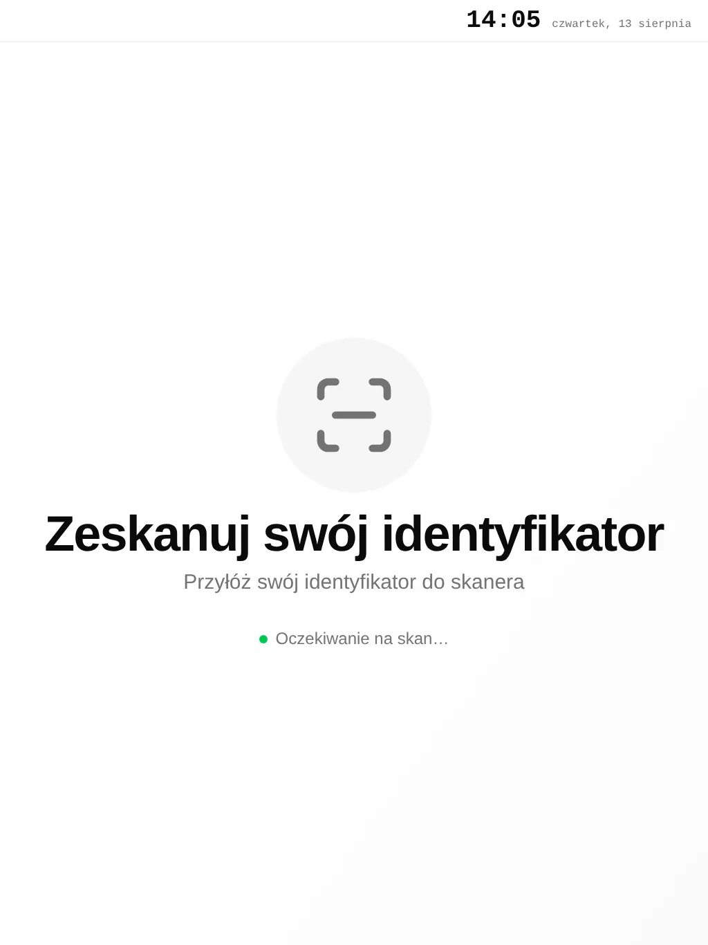 Torwio kiosk idle screen waiting for a badge scan